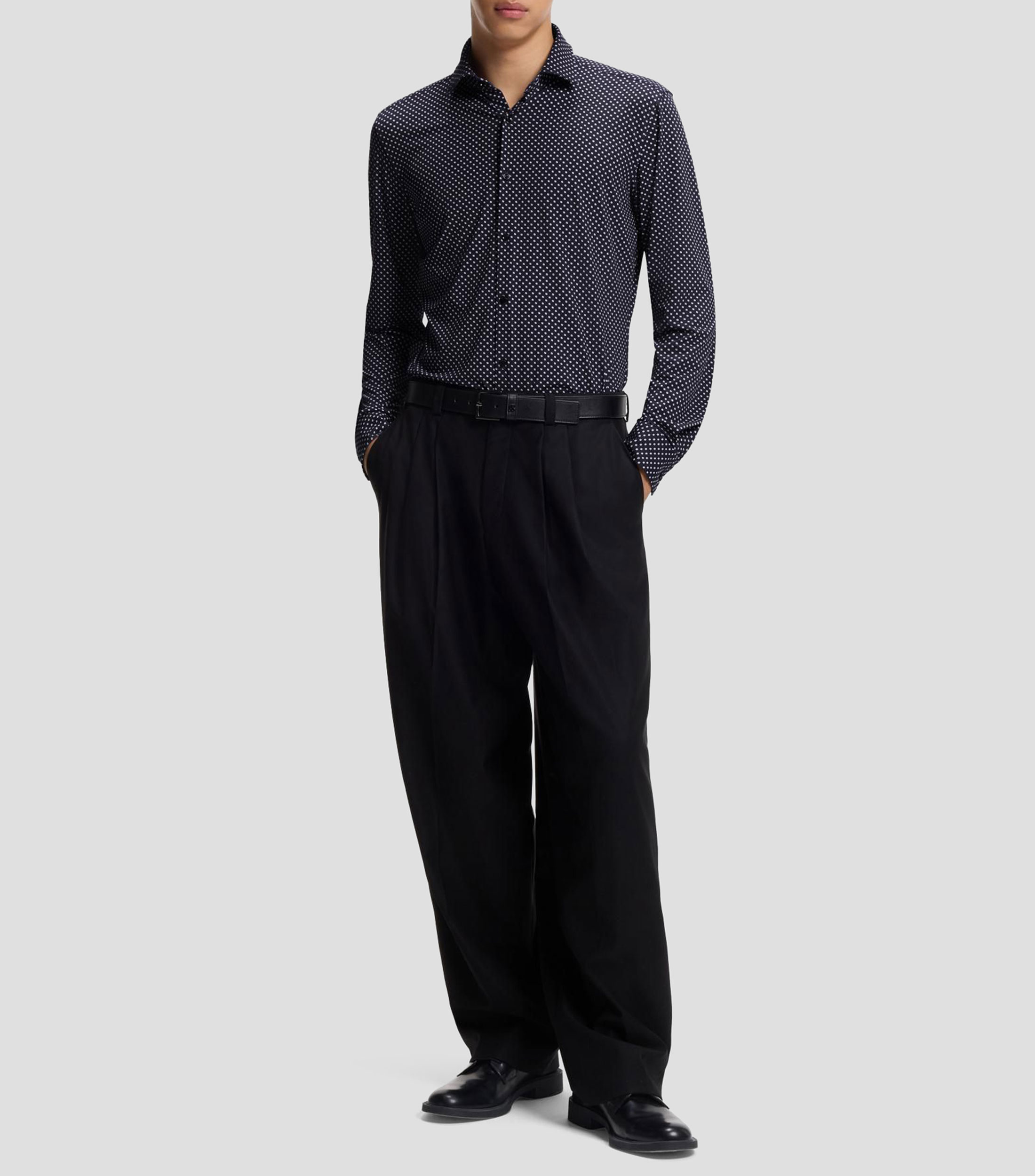 Camisa slim en punto elástico estampado Hombre
